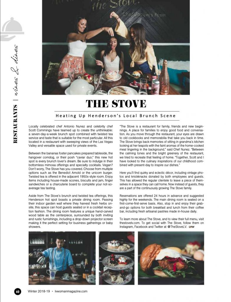 Article about The Stove LV for Las Vegas Woman Magazine photographed by Casey Jade Photo